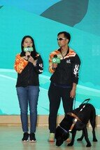 香港傷健共融網絡經理(運動康復及籌款)林旭蕾(左)和視障跑手陳智順(右)表示，隊伍自2011年成立後，多次組成傷健隊伍參與「樂施毅行者」，大大有助推動傷健共融，並鍛鍊殘疾人士的毅力。他們很高興今年能再次派隊亮相麥理浩徑，期待隊員們一同克服聽障和視障帶來的挑戰，順利完成目標。